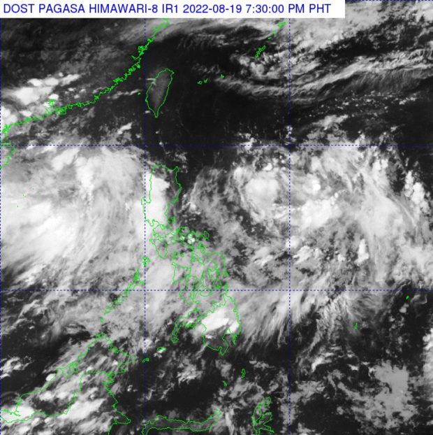 Thick clouds can be seen on the eastern side of the country, where the low pressure area (LPA) - which Pagasa says may develop into a tropical cyclone - is currently located. Cloud bands on the western side meanwhile are brought by the southwest monsoon (Satellite image from Pagasa)