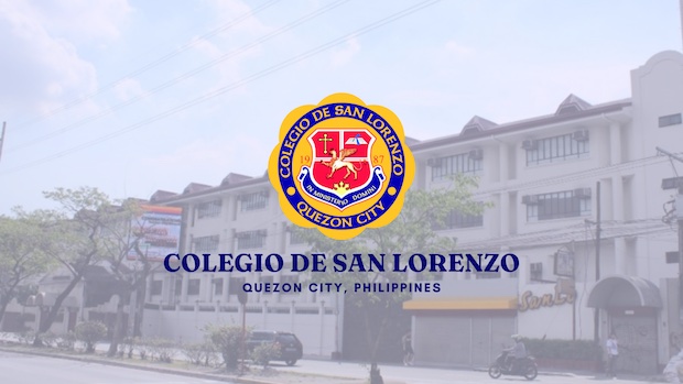 Colegio de San Lorenzo DepEd logo over dimmed photo of school