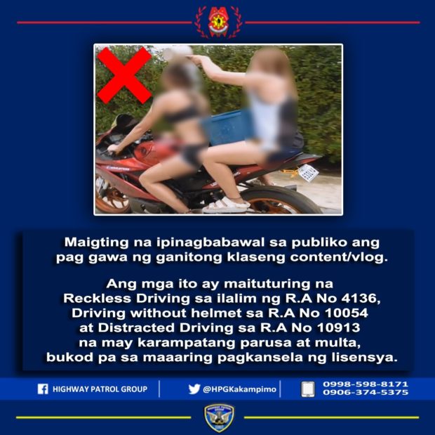 A screenshot of the social media content flagged by the PNP-Highway Patrol Group. Image from HPG