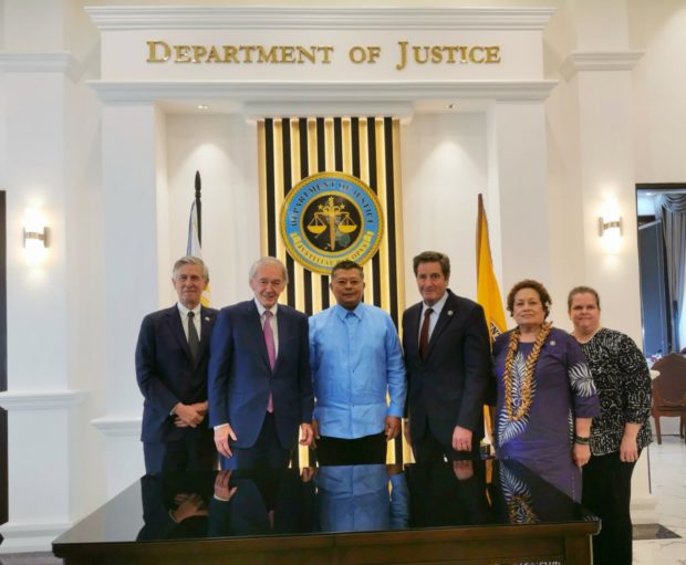 Justice Secretary Jesus Crispin Remulla with US officials led by Senator Edward J. Markey met Thursday in Manila and talked about cooperation regarding programs for transparency and human rights. Photo from DOJ-PIO