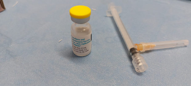 A vial of the Jynneos vaccine is seen at Spallanzani hospital, as vaccinations against monkeypox began in Rome, Italy, August 8, 2022. Spallanzani Hospital/Handout via REUTERS
