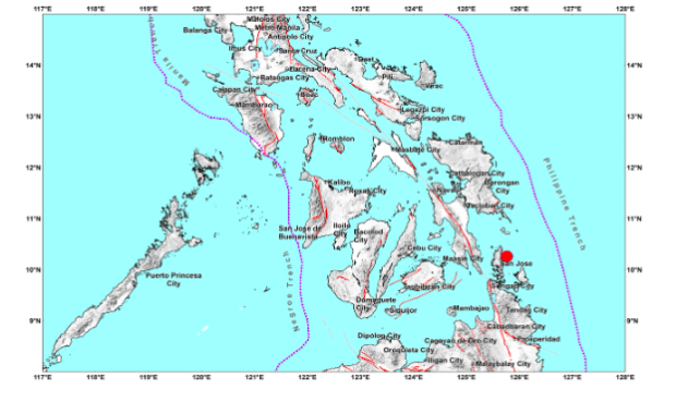 A magnitude 4.7 earthquake rocks in Loreto town of Dinagat Islands on Tuesday afternoon. Screengrab from Phivolcs website
