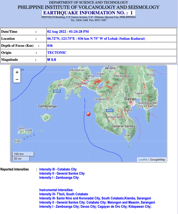 5.6 earthquake shook the waters off Sultan Qadir