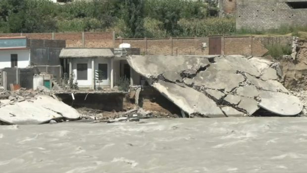 Pakistan: Houses damaged by flooding along Swat River