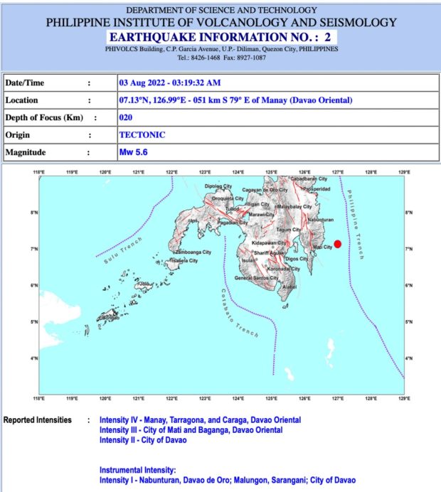 Davao Oriental earthquake. Graphics from Phivolcs