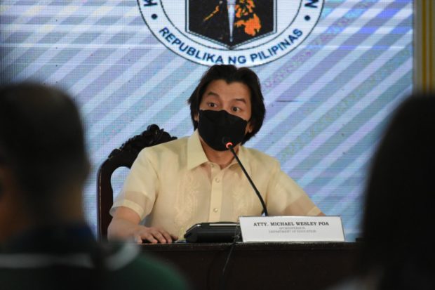 Department of Education (DepEd) spokesperson Atty. Michael Pao answers queries of members of the media during the joint press conference of the Office of the Vice President and DepEd on August 4, 2022 at DepEd central office in Pasig City. Photo by Arnel Tacson/INQUIRER.net