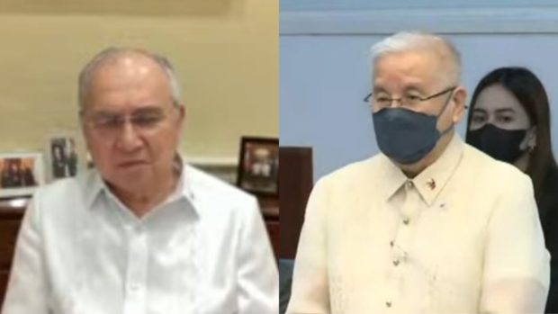 Philippine envoys Jose Manuel "Babe" Romualdez (L) and Antonio Lagdameo (R) during confirmation hearings at the Commission on Appointments. Screengrab from Senate livestream