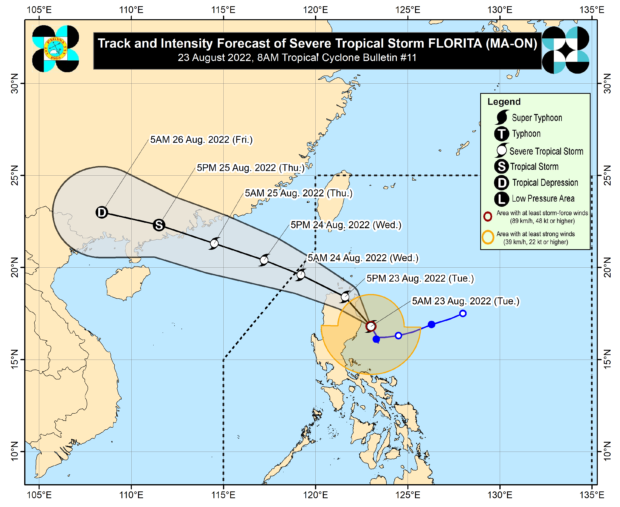 Track of Severe Tropical Storm Florita. Image from Pagasa.