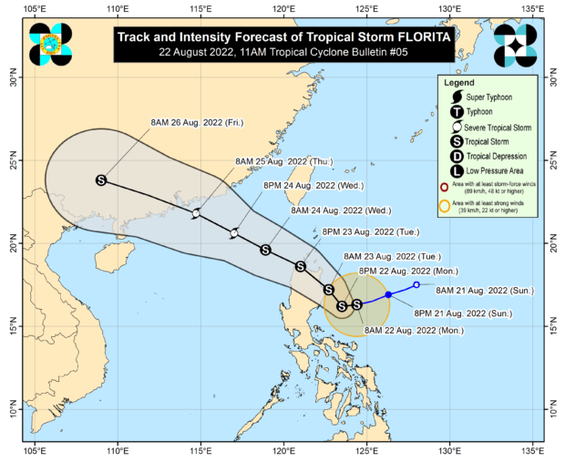 Track of Tropical Storm Florita as of 11AM. Image from Pagasa 