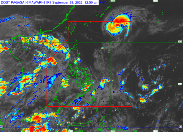 Weather satellite image from Pagasa shows Typhoon Nanmadol may enter PAR by Friday night, but it won't stay long