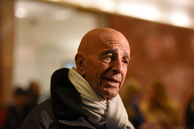 FILE PHOTO: Tom Barrack speaks with members of the press at Trump Tower in New York City, U.S. January 10, 2017. REUTERS/Stephanie Keith/File Photo