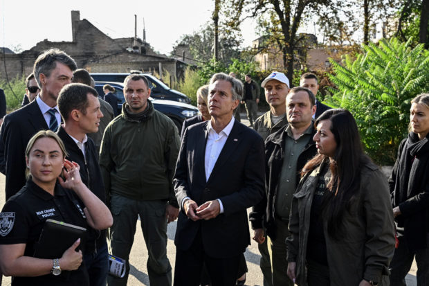 U.S. Secretary of State Antony Blinken attends a visit in Irpin, Ukraine, September 8, 2022. Genya Savilov/Pool via REUTERS