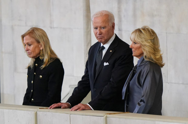 Joe Biden and Jill Biden. STORY: Biden pays respects to Queen Elizabeth before funeral