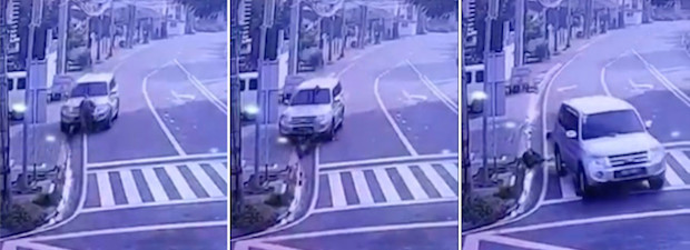Street sweeper hit by SUV. STORY: SUV hits street sweeper on roadside in Parañaque