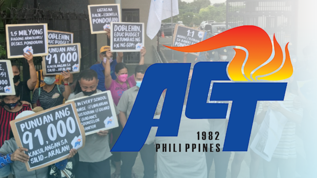 Composite photo ACT logo over members in protest. STORY: Salary hike for gov’t employees ‘worthless’ – ACT