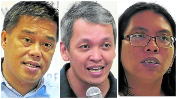 Carlos Conde, Renato Reyes, and Cristina Palabay. .STORY: Rights groups say Marcos can’t mask PH ‘realities’ before UN