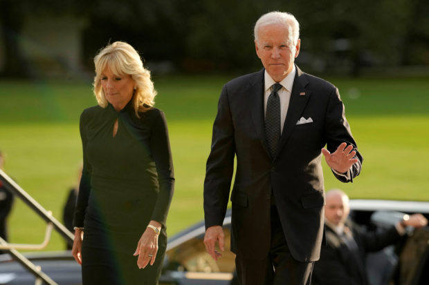 US President Joe Biden accompanied by the First Lady Jill Biden