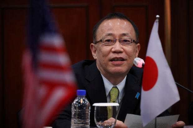 Takehiro Funakoshi, Director-General of the Asian and Oceanian Affairs Bureau speaks during a meeting with his South Korean counter part Kim Gunn and U.S. counterpart Sung Kim at the Foreign Ministry in Seoul, South Korea, June 3, 2022. REUTERS/Kim Hong-Ji/Pool/FIle Photo