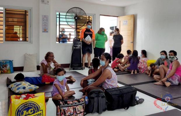 La Union residents stay at a local evacuation center as Typhoon "Karding" pounded provinces in Luzon on Sunday, Sept. 25. (Photo courtesy of La Union provincial government)