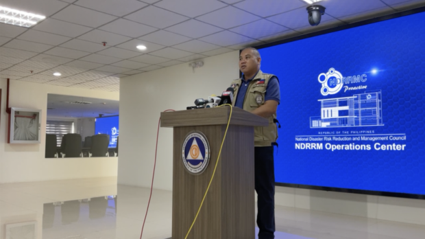 National Disaster Risk Reduction and Management Council spokesperson Raffy Alejandro gives updates on Typhoon Karding in a press briefing on Monday, September 26. Screengrab from Civil Defense PH Facebook page