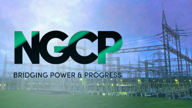Composite photo of power lines with NGCP logo and slogan superimposed. STORY: Senators want China investor out of NGCP