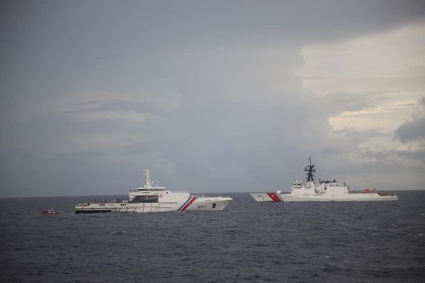PH and US coast guards conduct joint search and rescue exercise 40 miles off Luzon Point in Mariveles, Bataan on Sept. 2 and 3. STORY: Chinese ships again within sight of PH-US exercises