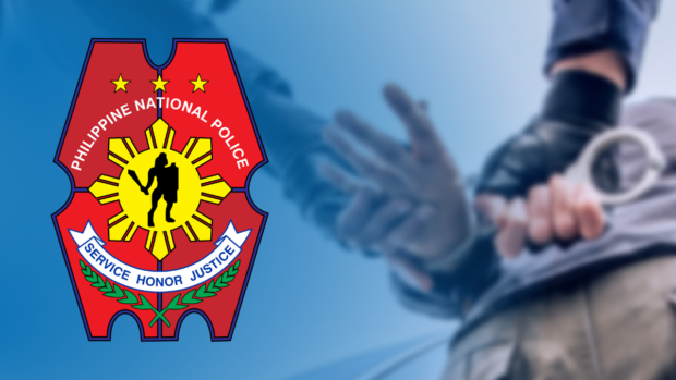 Composite photo of hands being cuffed with PNP logo superimposed. STORY: 3 Chinese, 1 Vietnamese held for allegedly kidnapping, killing Tsinoy
