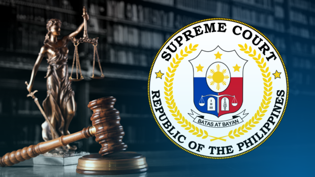 PHOTO: Image of gavel and bronze statue of Justice with Supreme Court logo superimposed STORY: SC finds ex-Pagcor chair liable for disallowed donations