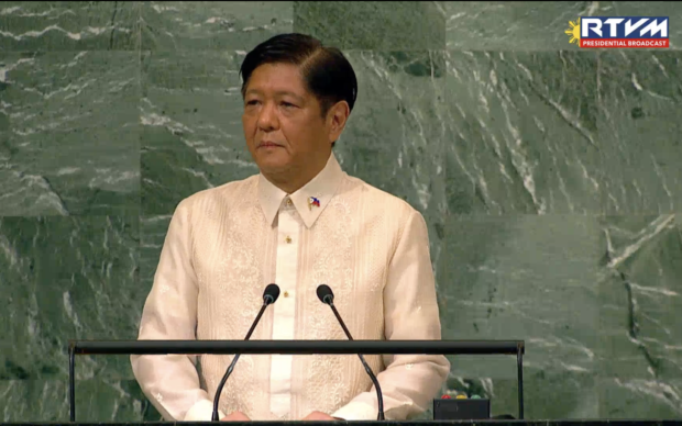 Pres. Ferdinand Marcos Jr. addresses the UN General Assembly. Screengrab from RTVM Malacanang / Facebook