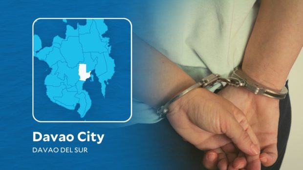 Map of Davao City blended with handcuffed person. STORY: Davao student dies in hazing rites; 8 fraternity members held