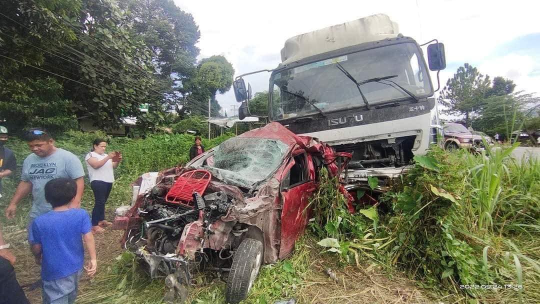 Those aboard this red car (Suzuki Celerio) survived an accident last Sept. 23 in Tupi, South Cotabato, despite being wrecked by a wayward cargo truck.