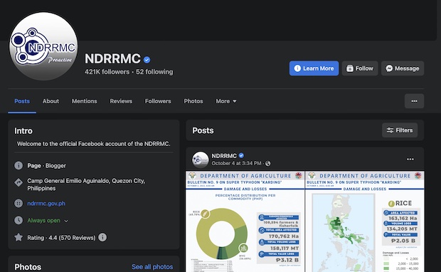 NDRRMC Facebook page. STORY: NDRRMC Facebook page hacked