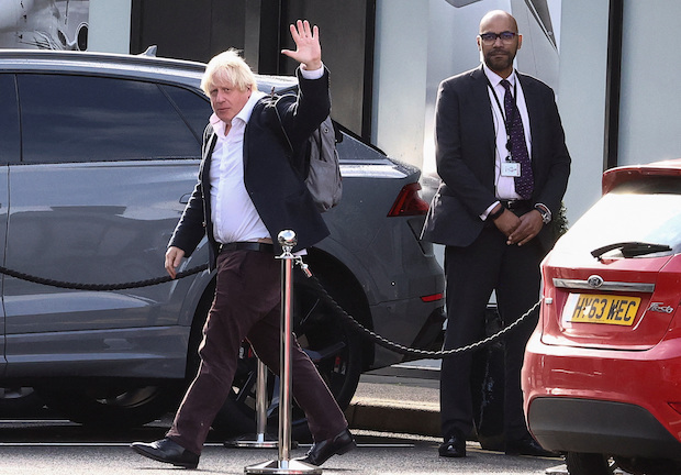 Former British PM Boris Johnson. STORY: Boris Johnson returns to UK in bid for rapid political comeback