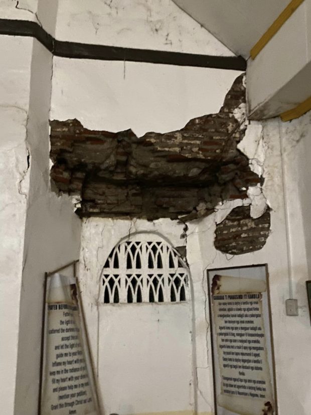 Interior damage to the Nuestro Señora de la Paz church in Abra