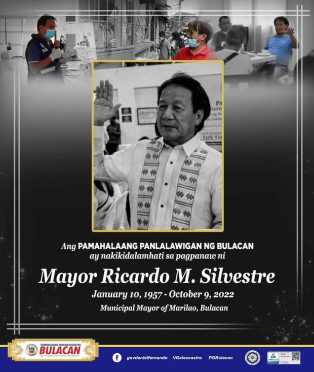 Mayor Ricardo Silvestre of Marilao town in Bulacan province was killed in a road accident