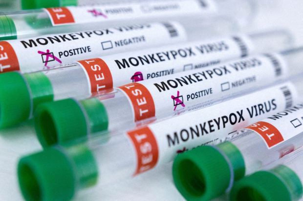 FILE PHOTO: Illustration shows test tubes labelled "Monkeypox virus positive and negative