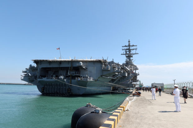 US Navy aircraft carrier USS Ronald Reagan visits Busan