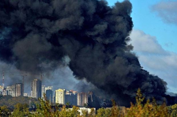 Smoke rises from Kyiv after a Russian attack on Monday.