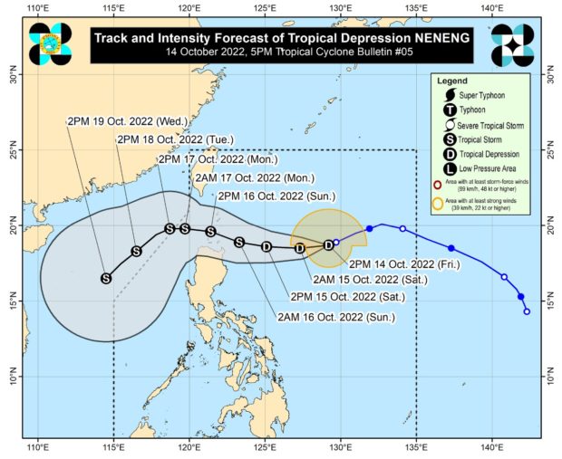 Tropical Depression Neneng slightly intensified on Friday, now packing maximum sustained winds of 55 kilometers per hour. 