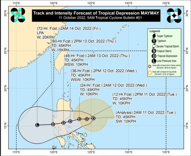 An LPA develops into Tropical Depression Maymay and Pagasa raises Signal No. 1 in eight areas