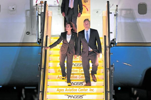 HERE FOR TALKS, REINFORCING RELATIONS US Vice President Kamala Harris arrives at Ninoy Aquino International Airport on Sunday evening together with her husband Doug Emhoff. This is the first visit in five years by a top-ranking US official since former President Donald Trump attended the 2017 Asia-Pacific Economic Cooperation Summit in Manila. —GRIG C. MONTEGRANDE