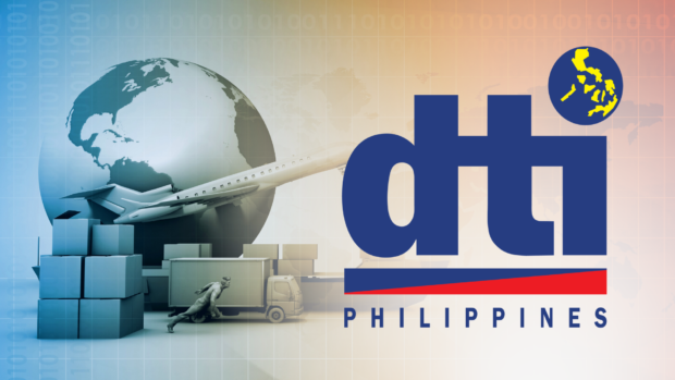 The Department of Trade and Industry (DTI) logo over illlustration of the Earth with a plane and cargo boxes
