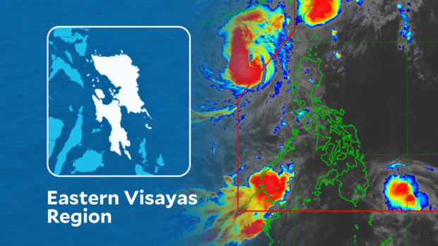 Eastern Visayas map with PAGASA satellite map. STORY: DPWH dredges waterways in flood-battered Eastern Visayas