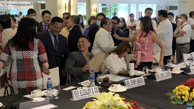 Lawmakers from both the Senate and the House assemble at the Manila Golf and Country Club on Friday to convene the Bicameral Conference Committee that would tackle the proposed 2023 national budget. The committee is tasked to consolidate the House and Senate's own versions, amid possible differences in adjustments and realignments. (Photo by Gabriel P. Lalu/ INQUIRER.net)