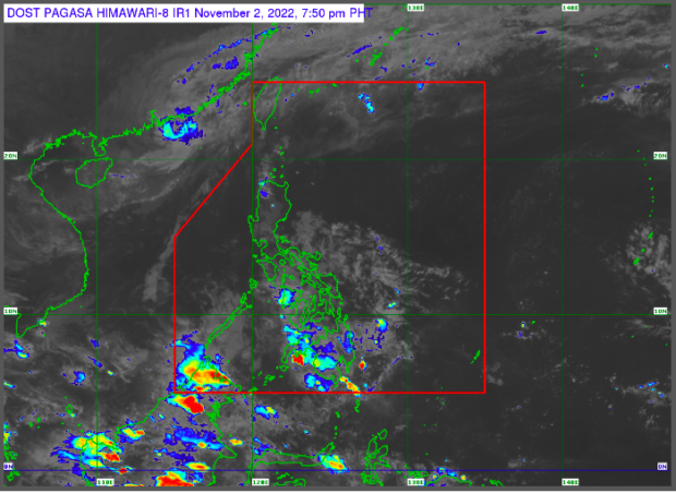 The trough of the low pressure area formerly identified as Queenie will bring overcast skies and rain showers in parts of Visayas and Mindanao, the state meteorologist said on Wednesday.