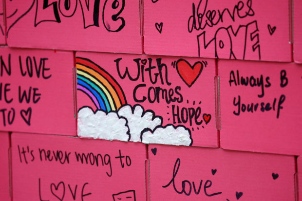 FILE PHOTO: A message of hope is seen at Pink Dot, an annual event organised in support of the LGBT community, at the Speakers' Corner in Hong Lim Park in Singapore