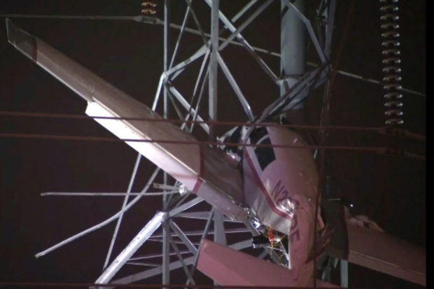 Two seriously injured people trapped inside a small plane that crashed into high-voltage power lines near Washington, D.C. have been rescued.