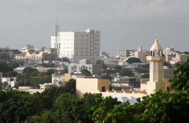 A general view shows a section of the skyline of Mogadishu