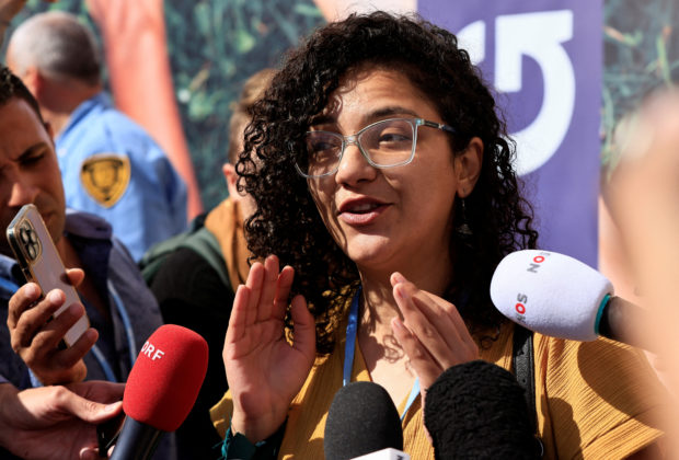 Sanaa Seif, sister of Egyptian-British hunger striker Alaa Abd el-Fattah speaks after a news conference at the COP27 climate summit in Red Sea resort at Sharm el-Sheikh, Egypt, November 8, 2022. REUTERS/Emilie Madi