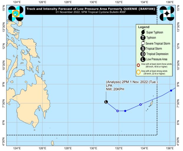 Queenie (international name: Banyan) further weakens from being a tropical depression to an LPA.